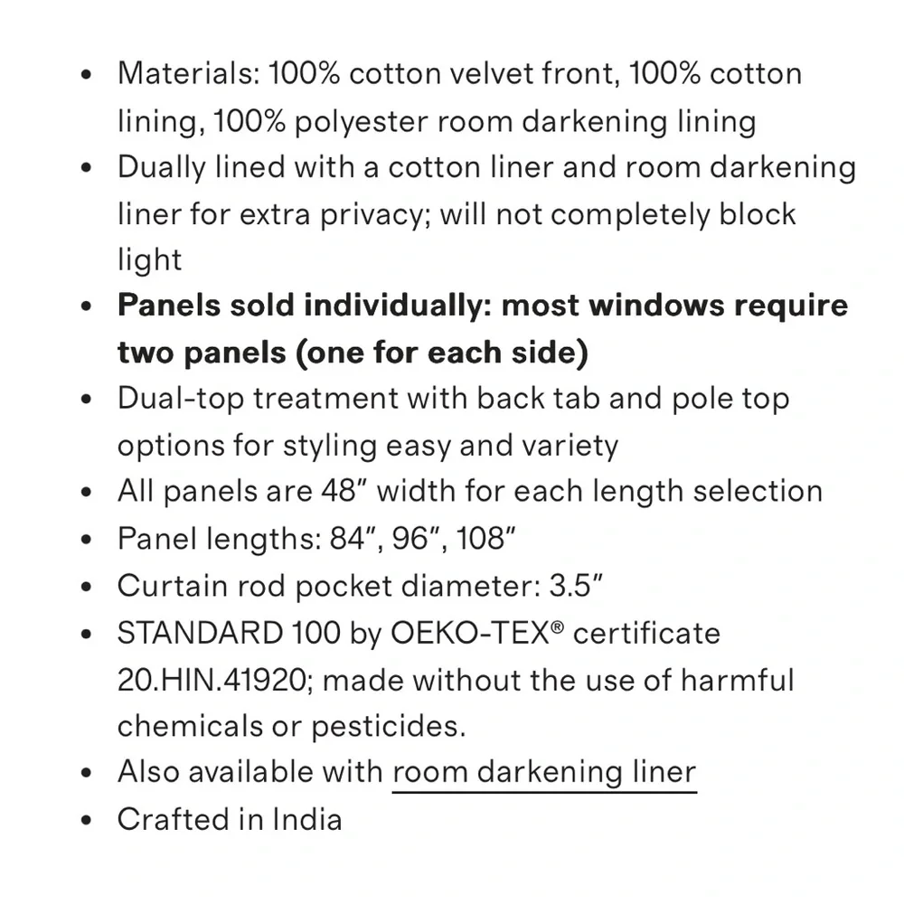 NWOT QUINCE 48x96 Cotton Velvet Room Darkening Curtain Slate 6459